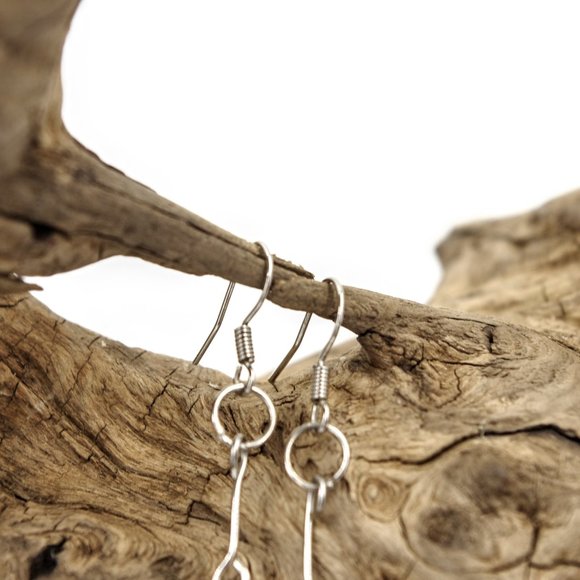 Hanging Chain Earrings with Red Glass Flower and a Pearl - Picture 3 of 7